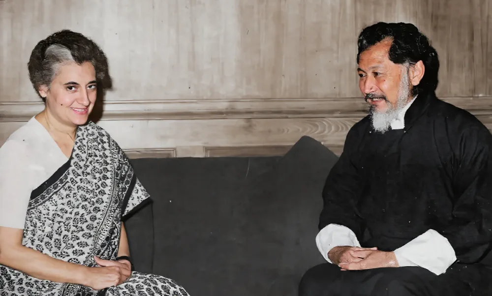 Indira Gandhi with Chogyal (King) of Sikkim. Photo Enhanced - PC: sikhim.blogspot.com